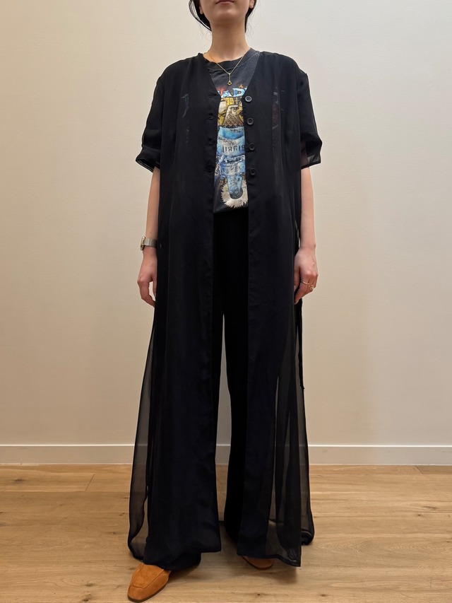 OP1-2  USED SHEER LONG SHIRT DRESS -BLACK-