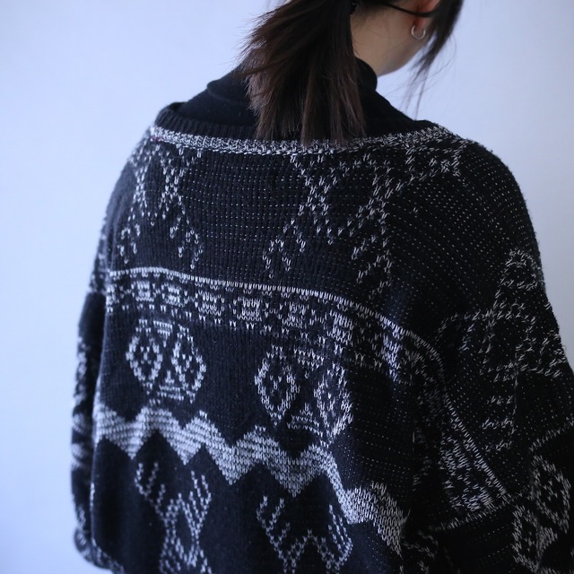 diamond motif leather patchwork design loose silhouette monotone cardigan