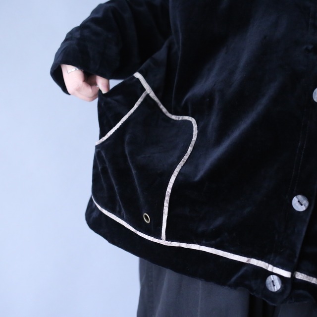 piping gimmick design loose silhouette velours shirt jacket