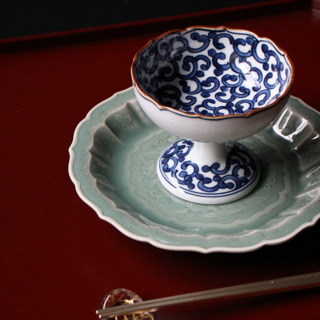 平戸松山窯　濃唐草　高台小鉢