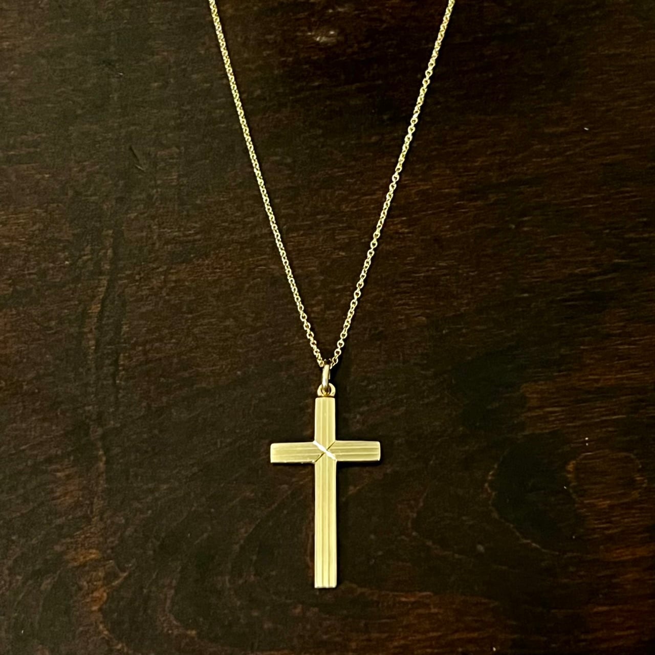 VINTAGE TIFFANY & CO. 14K Gold Engine Turned Cross Pendant
