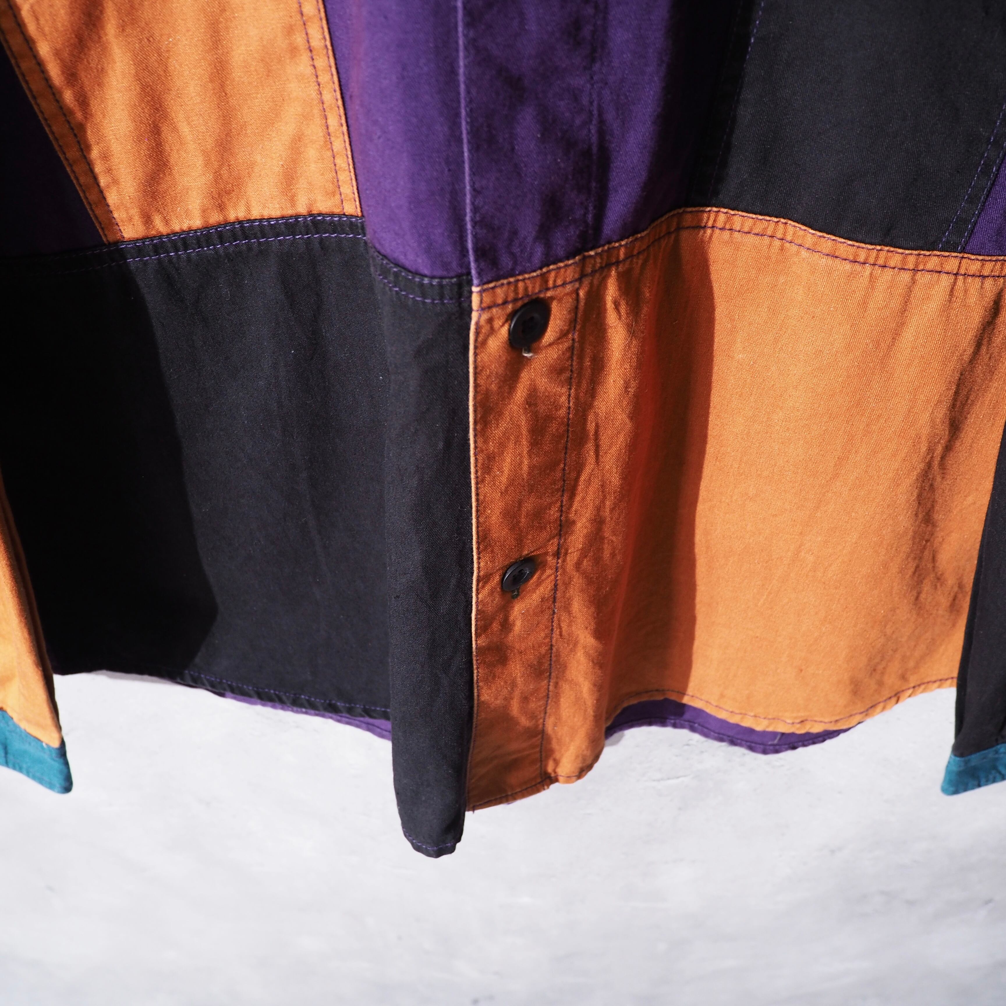 Good multi pop color panel combination loose shirt