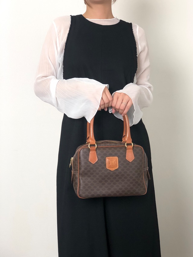 CELINE セリーヌ マカダム ショルダーバッグ ブラウン ブラゾン型押し PVC 2WAY vintage ヴィンテージ オールド 58rwg8