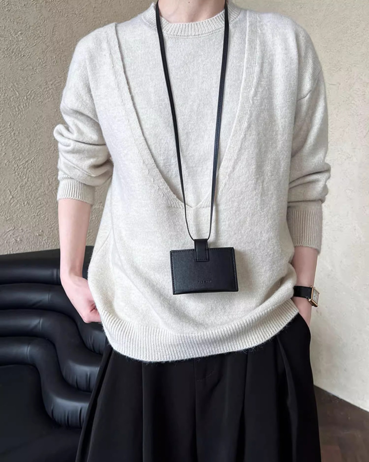 Deep u-neck knit & Vest T20348