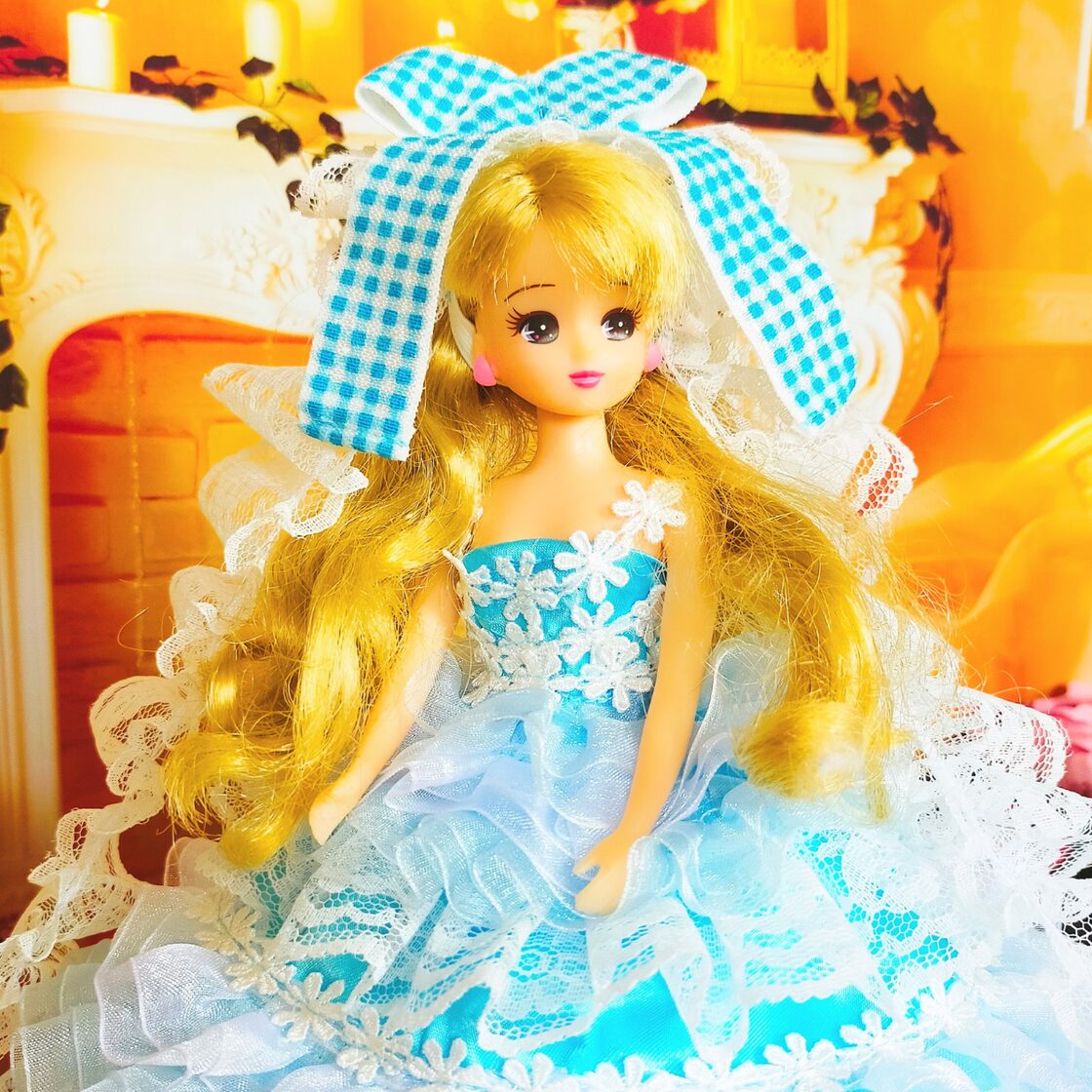 リカちゃん ドレス 水色 ドールドレス 人形服 ハンドメイド 手作り