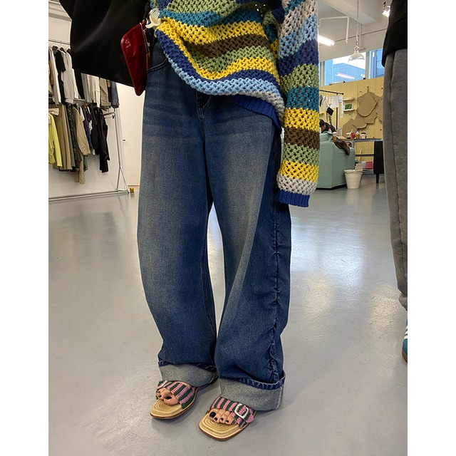 Side shirring denim pants S1724