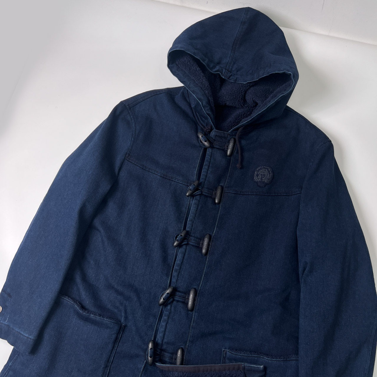 PAPAS パパス 裏ボア デニム ダッフルコート L/ネイビー