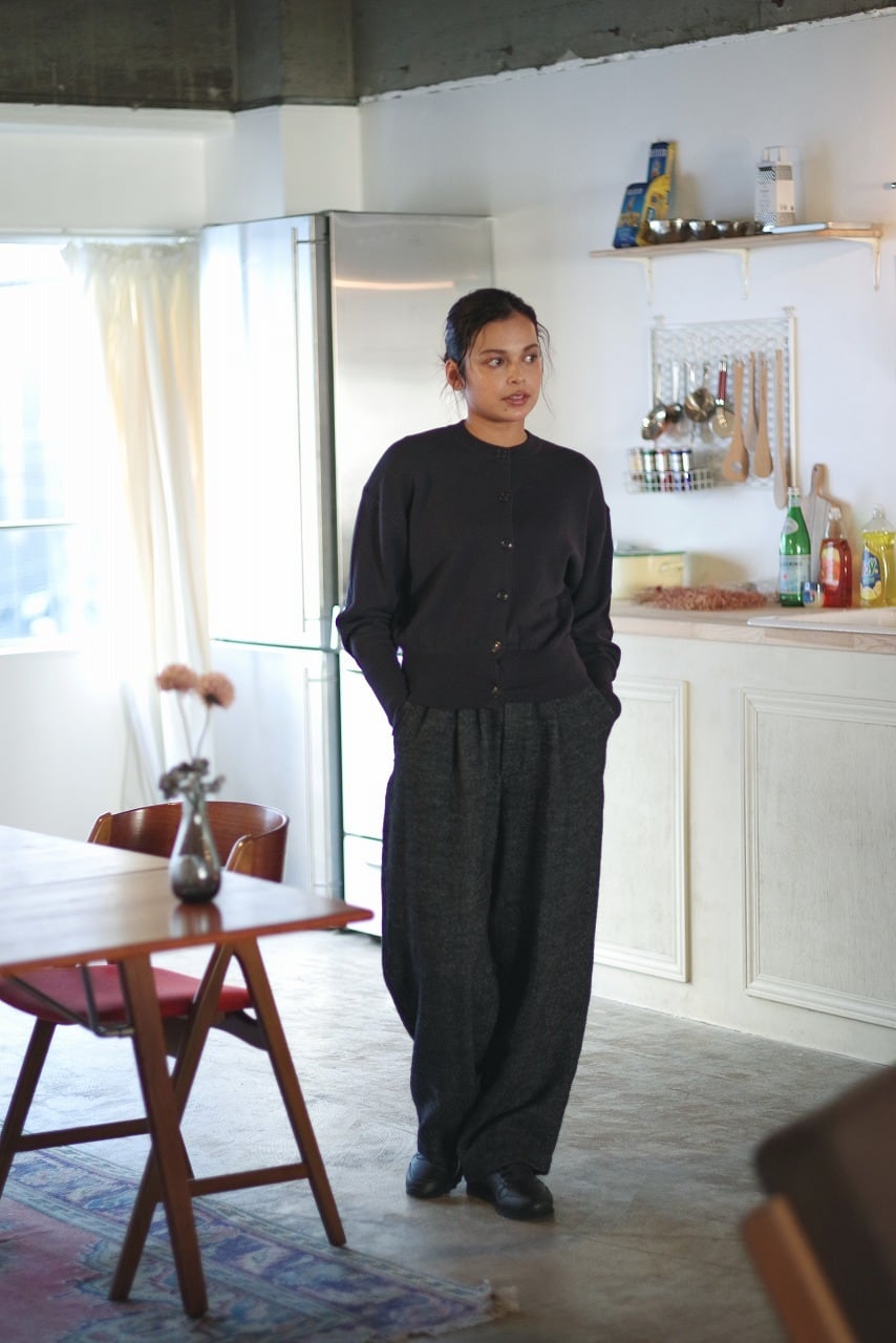 Wool Linen Tweed Wide Pants