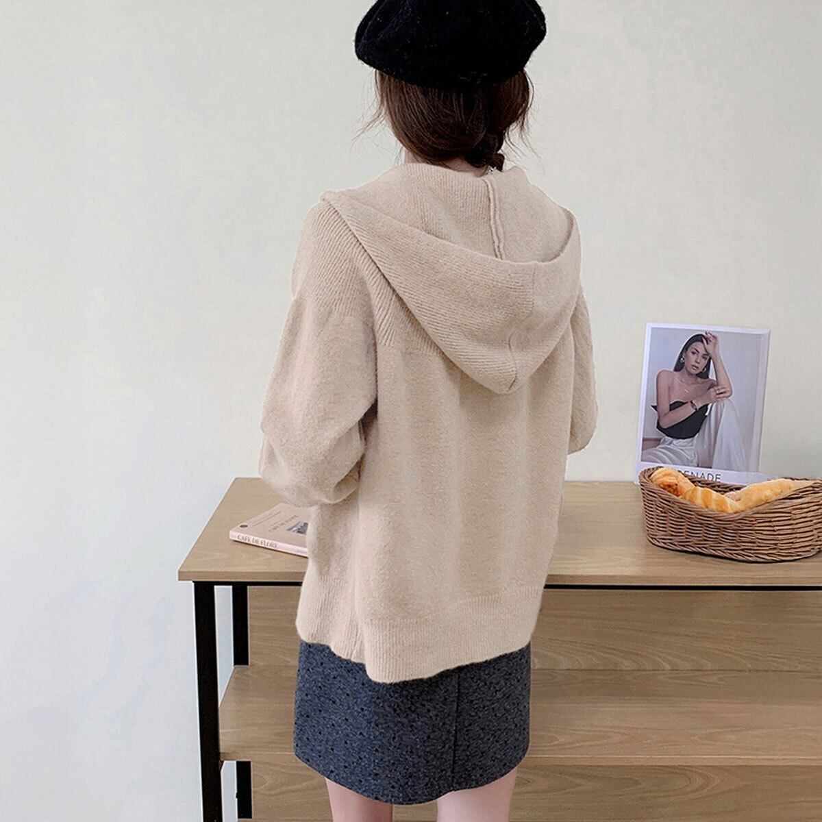 ニット カーディガン 長袖 アウター レディース 春秋冬 羽織り 大人 きれいめ シンプル おしゃれ ゆったり リラックス フード付き ニットアウター 通勤 通学 大人可愛い 大人女子