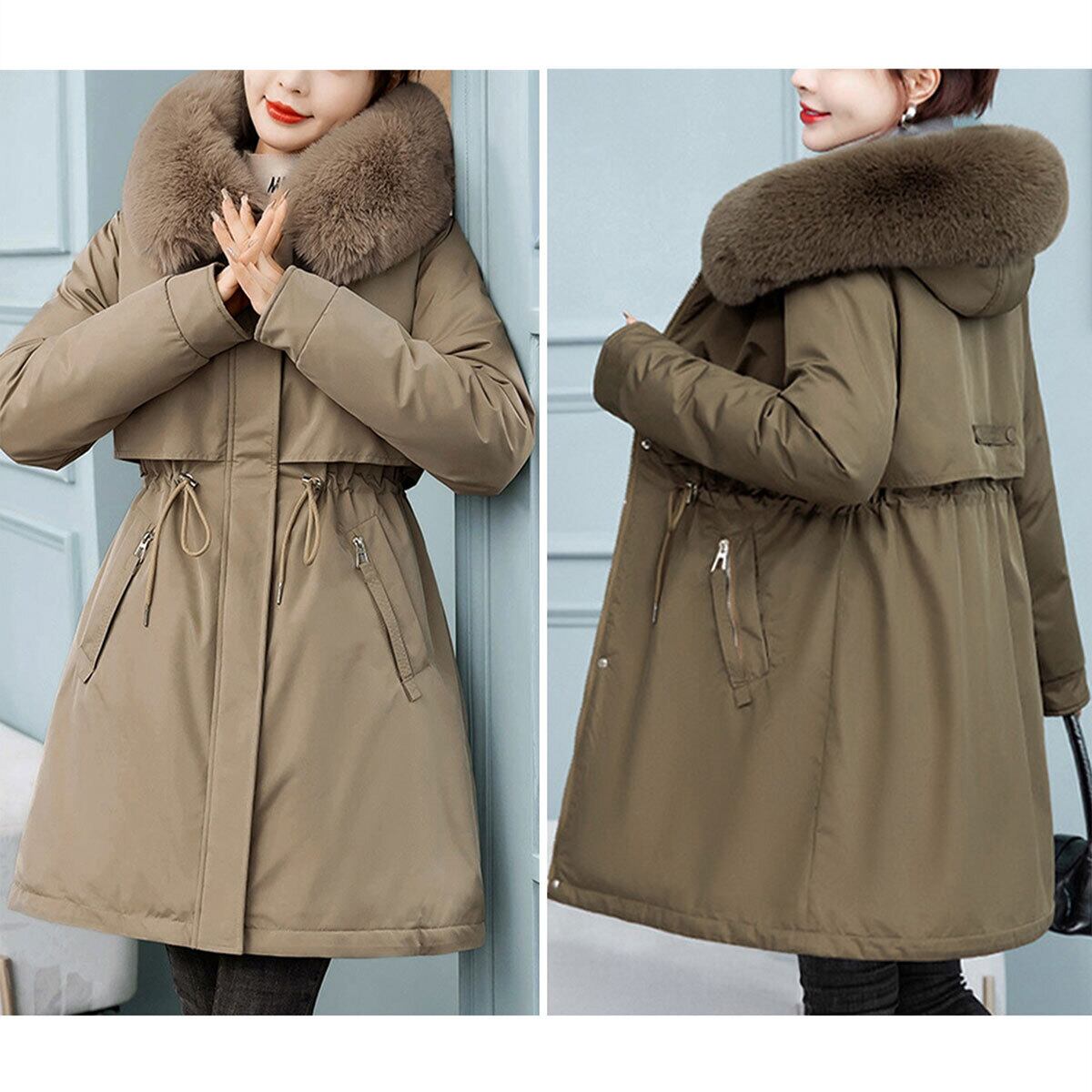 ダウン コート 中綿 防寒 保温 レディース 秋冬 韓国 ミドルコート きれいめ 大人 カジュアル おしゃれ 通勤 通学 OL 学生 暖かい フェイクダウン ウエストマーク フード付き 大人可愛い 大人女子