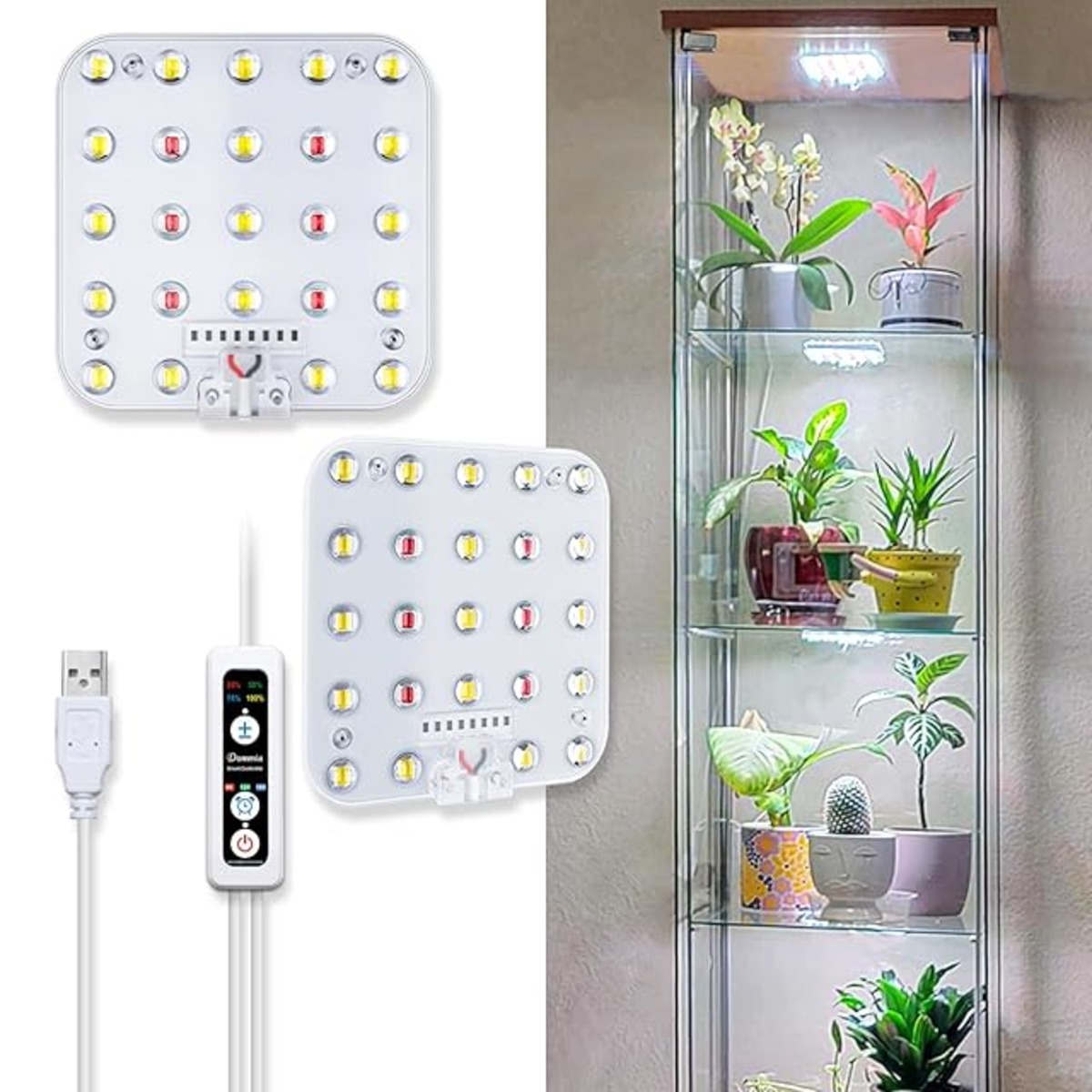 DOMMIA植物育成ライト、調光可能な植物育成 led、光学レンズ付き全スペクトル、タイマー付き植物用ト、アダプター付きUSB育成 植物 ...