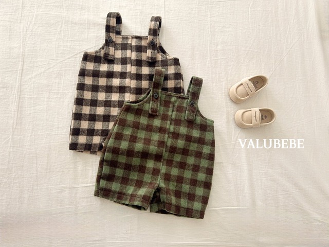 【予約/特典】valu bebe / Almond check overalls