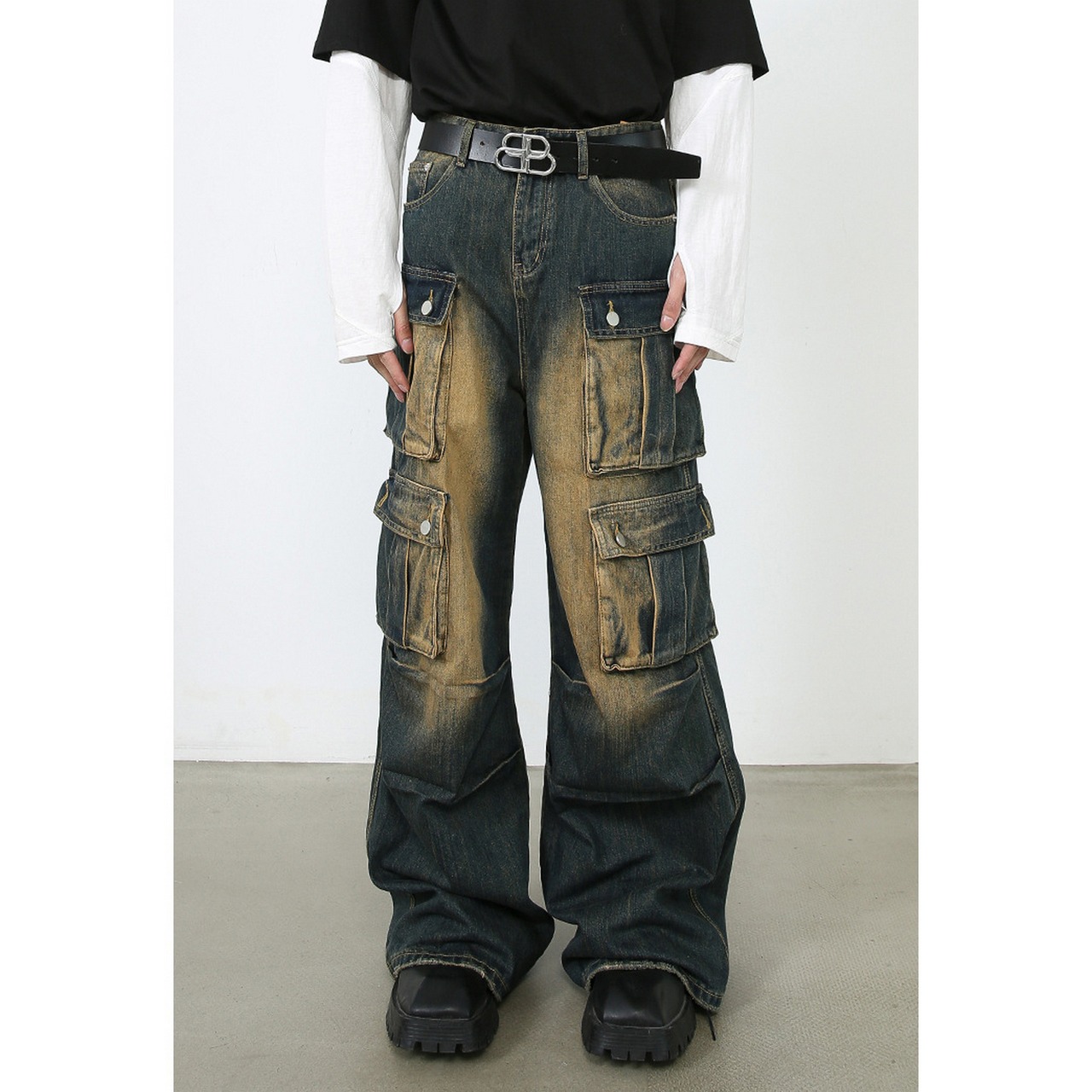 ストリート ヴィンテージマルチポケット デニムパンツ P244