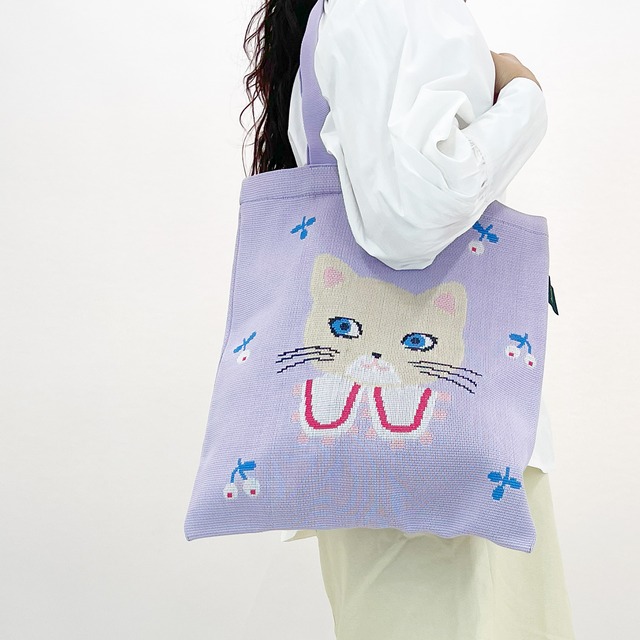 【Aiko Fukawa】布川愛子 KNIT TOTE BAG  付け襟の猫 ニットトートバッグ