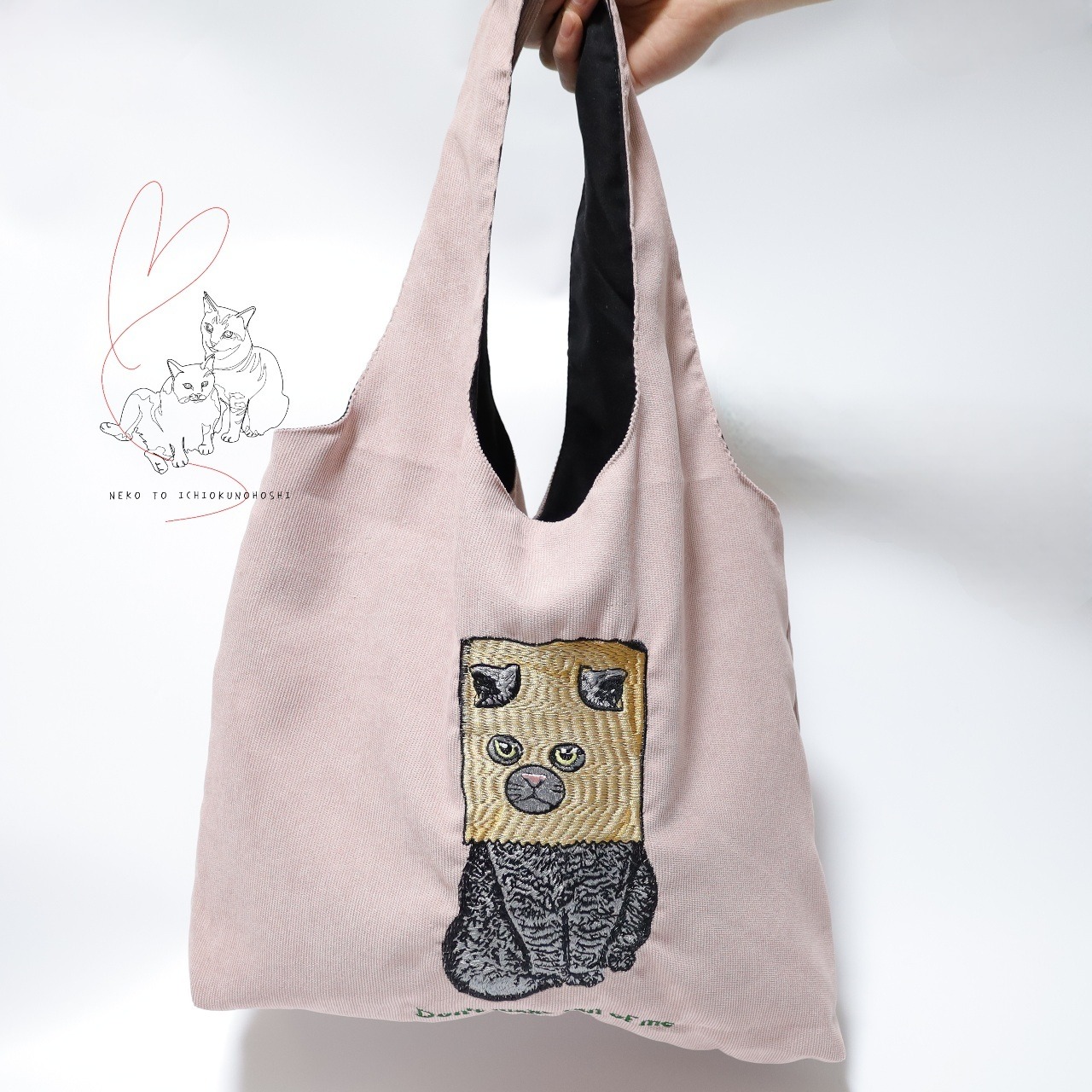 Jubilee 猫デザイン刺繡コーデュロイトートバッグ ピンク