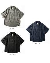 プリーツ加工オープンカラー半袖シャツ S0643