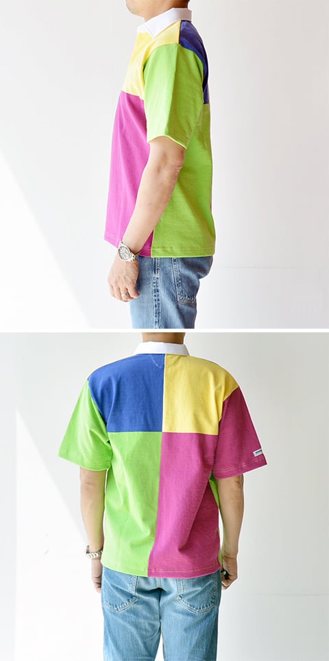 バーバリアン BARBARIAN 半袖ブロックラガーシャツ(RSE-05)MAR/LEM/APP/RAS (カナダサイズ) サイズM