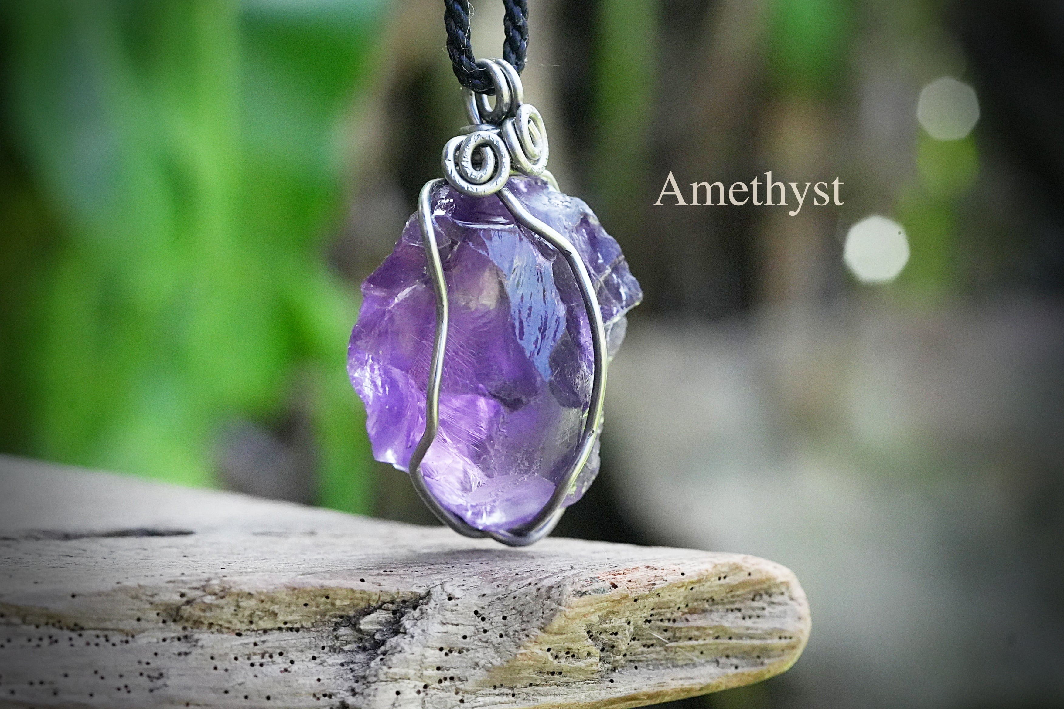 紫宝石★アメジスト原石 ワイヤーアートペンダント2146