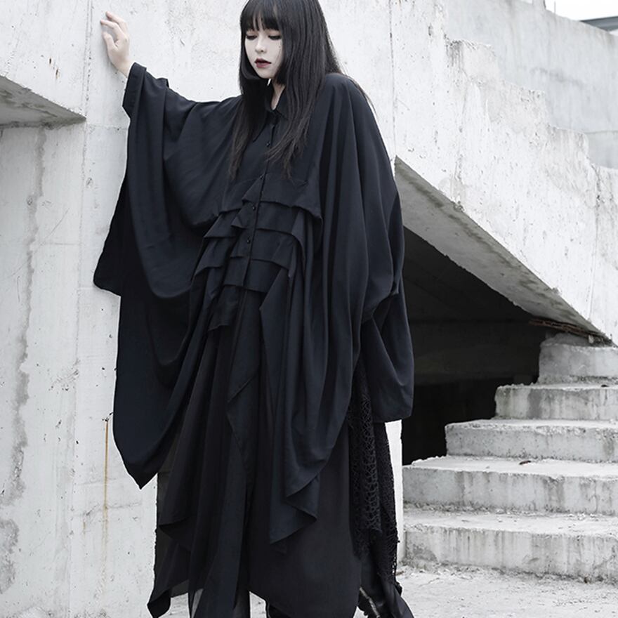 ゴスロリ シャツワンピ アシンメトリー 大人 こなれ感 ダークファッション ストリートファッション