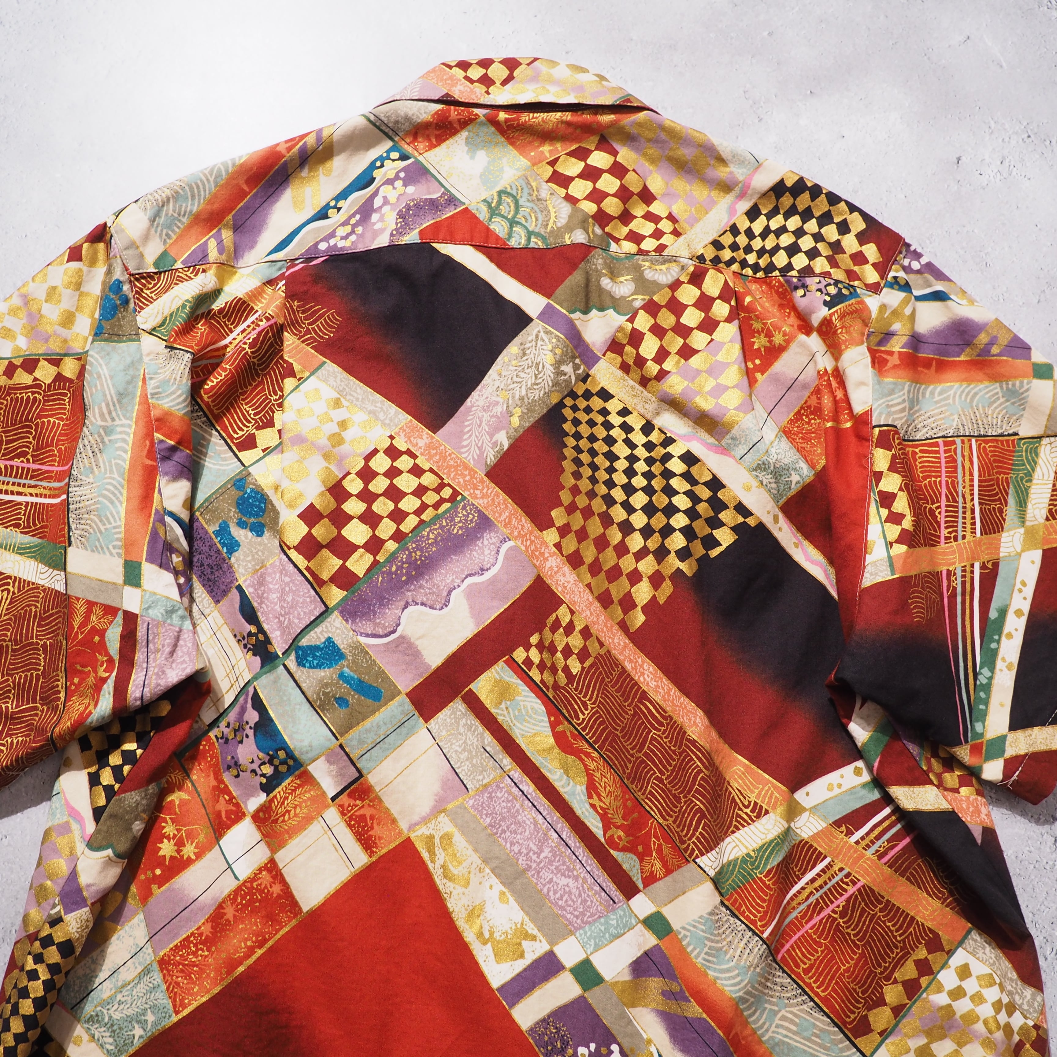 " Special - 和柄 " Japanese oriental pattern vintage SS Open collar shirt