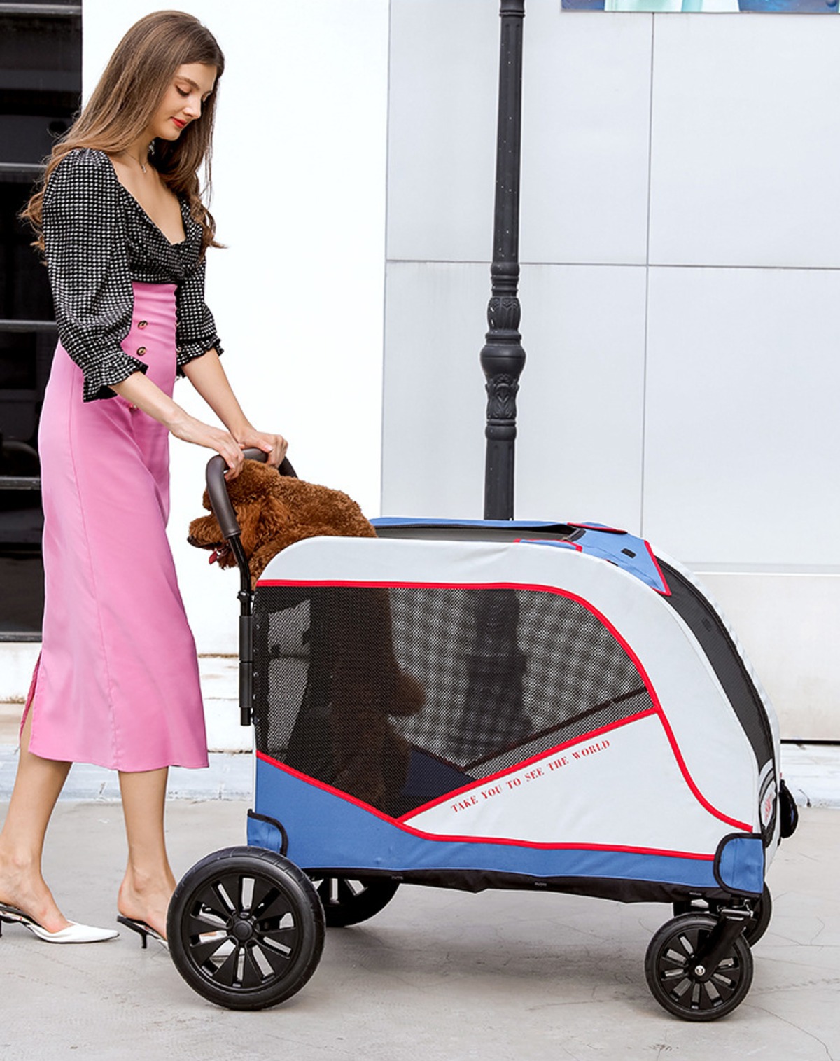 ペットカート大型犬 多頭用4輪 耐荷重80kg 折りたたみ 自立 コンパクト