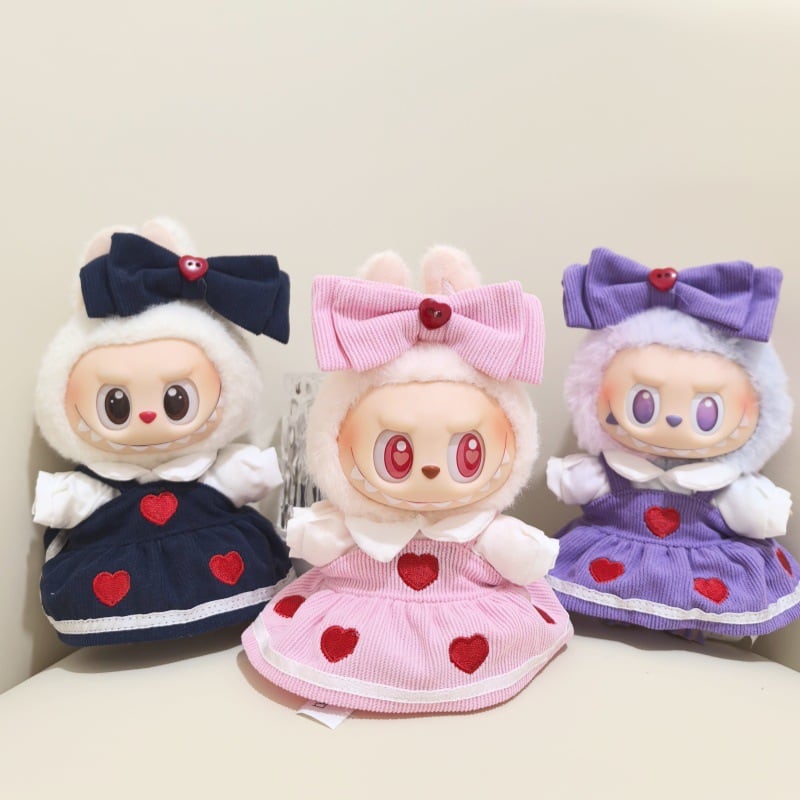 Labubu 1-3代用 ハート刺繍ワンピース+トップス+ヘアアクセサリー