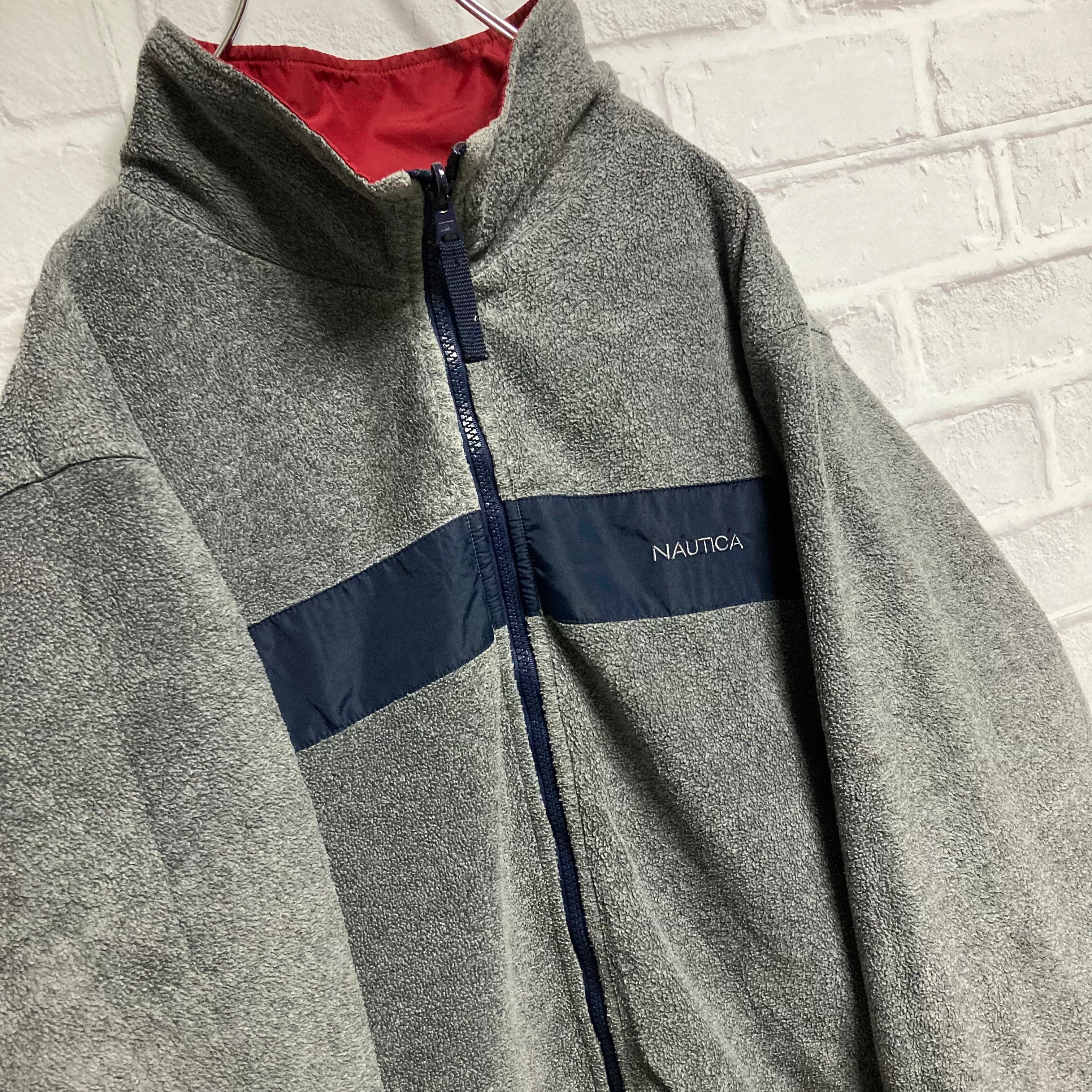 【NAUTICA】Nylon Jacket L 00s ノーティカ ナイロンジャケット リバーシブル フリース 胸ロゴ バックロゴ 刺繍ロゴ 切り替え  ゆるだぼ ビッグシルエット アウター アメリカ 古着