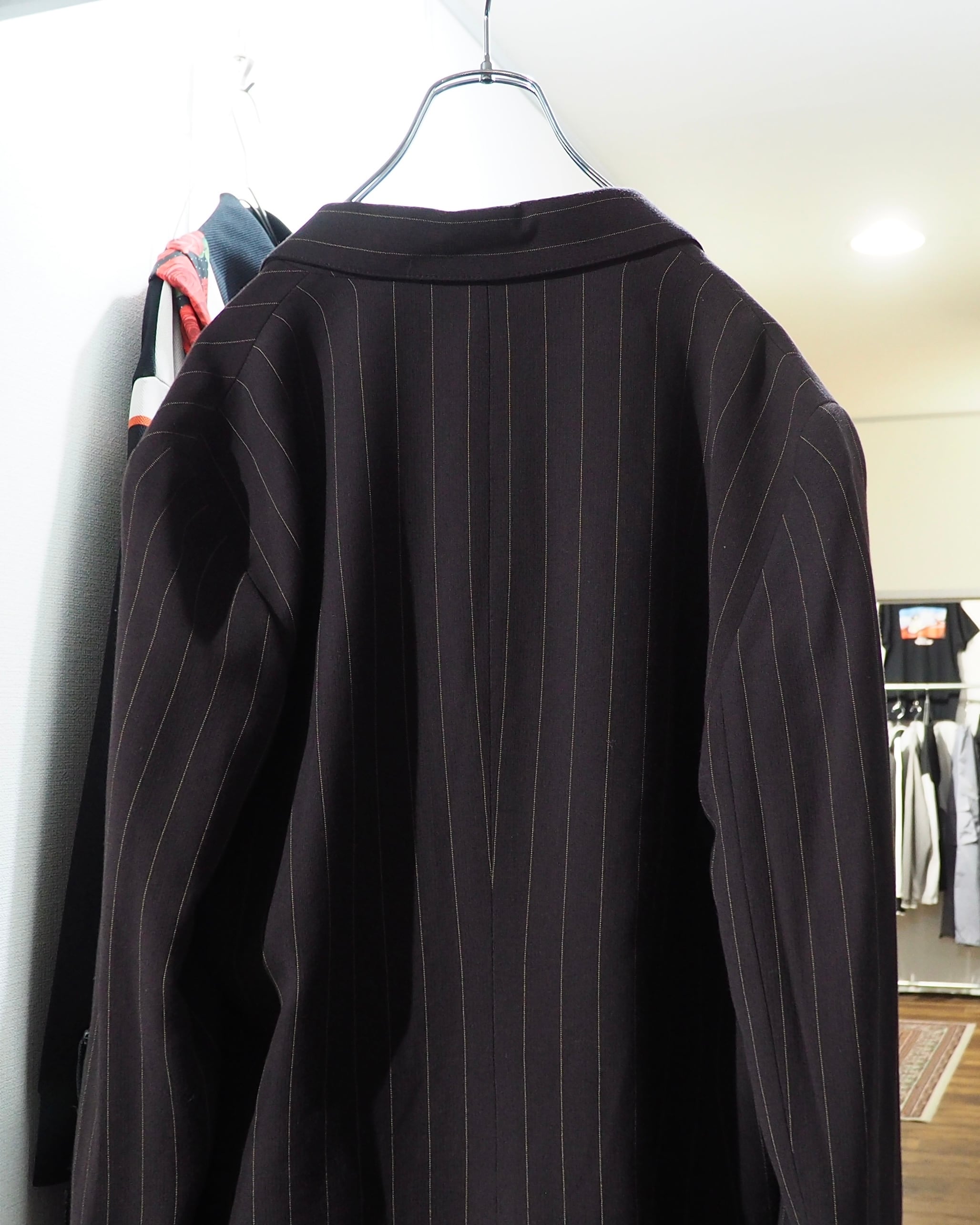 1990 - 00s ” ANNE KLEIN ” Dark Brown × Yellow Stitch Embroider Double jacket