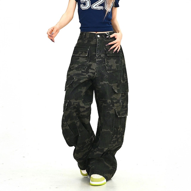 ルーズフォルムカモフラパターンカーゴパンツ 1col R01905
