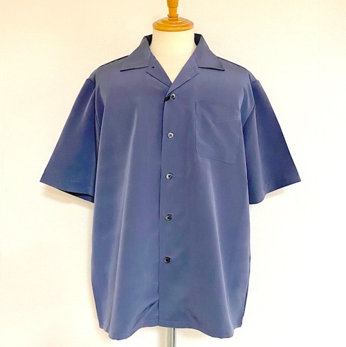 Rayon Like Peach Faille  Open Collar Half Sleeve Shirts　Blue Gray