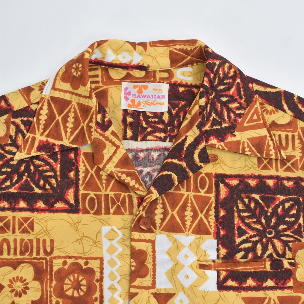 60s-70s Sears HAWAIIAN Fashions パッチワーク風プリント オープン