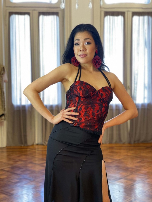 VESTIDO DE MIMI PINZON ミロンガ用　赤×黒レース　コルセット