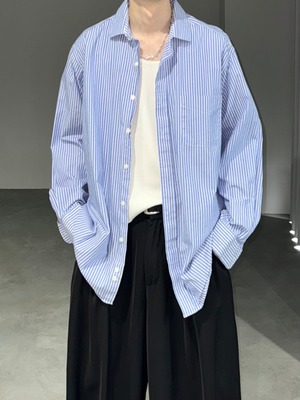 stripe loose dress shirt / blue × white