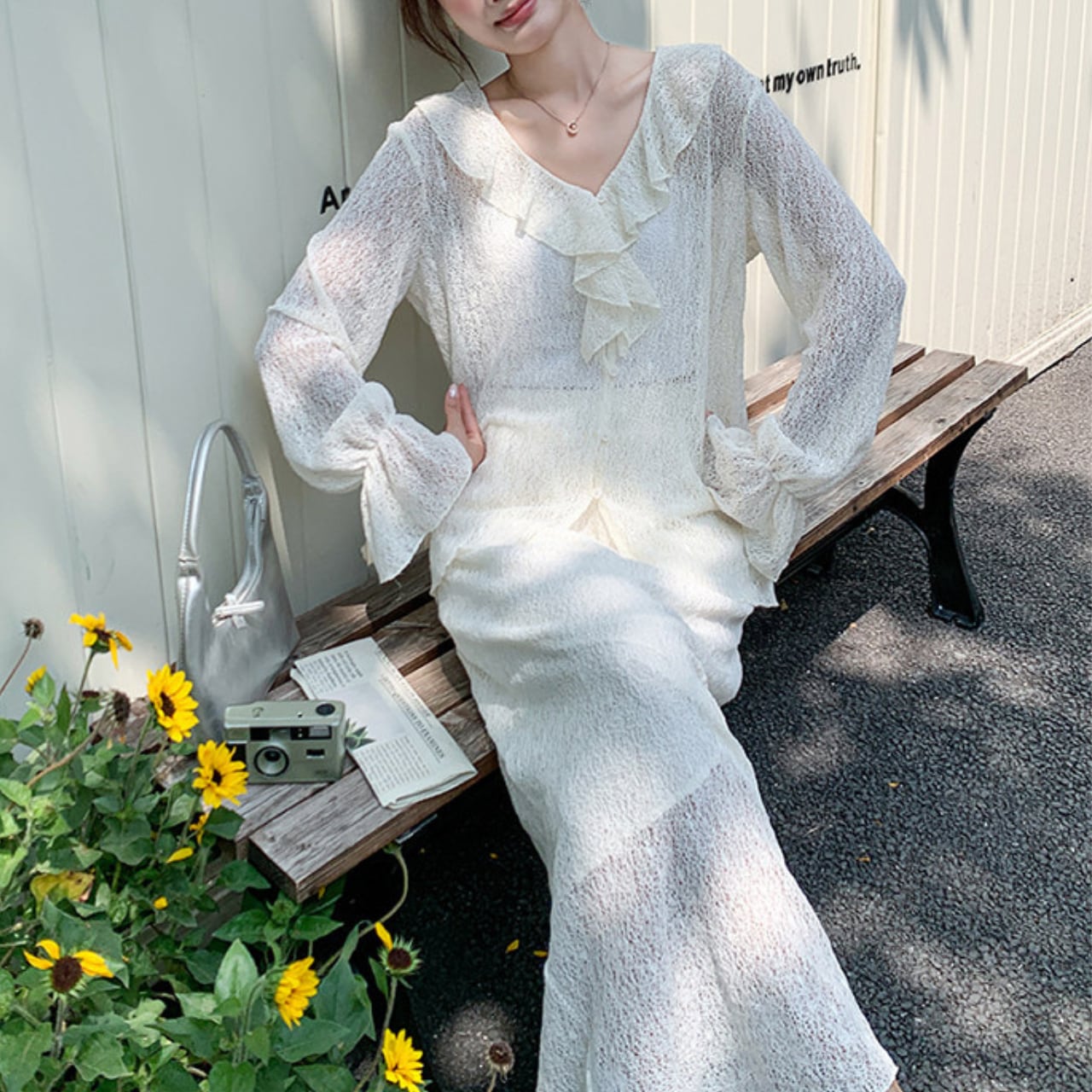 Frill v-neck top & skirt set S1922