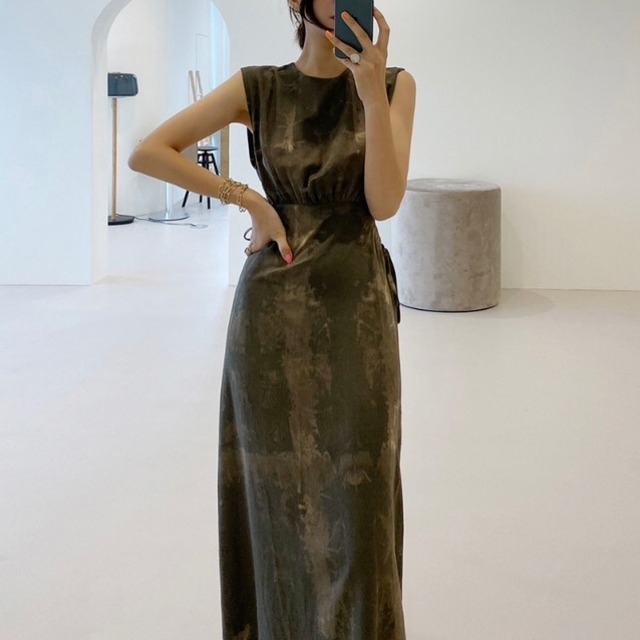 abstract print long dress　10299