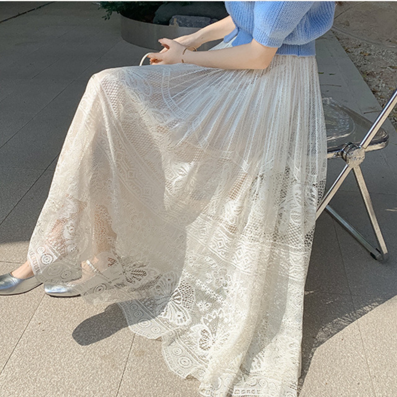 レース リバーシブル フレア ロング スカート 10317