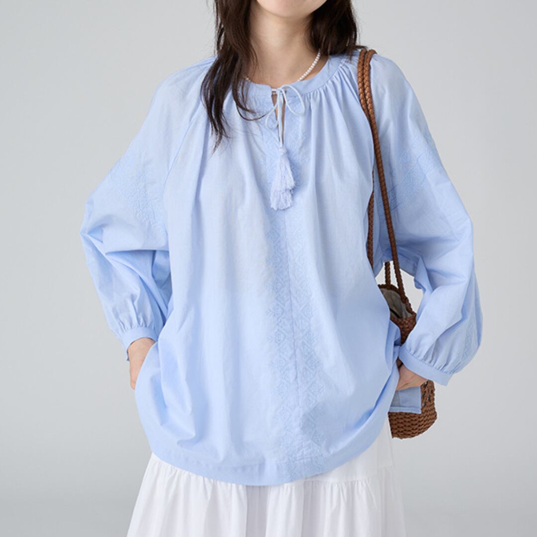 casual loose embroidered long sleeve pullover shirt top