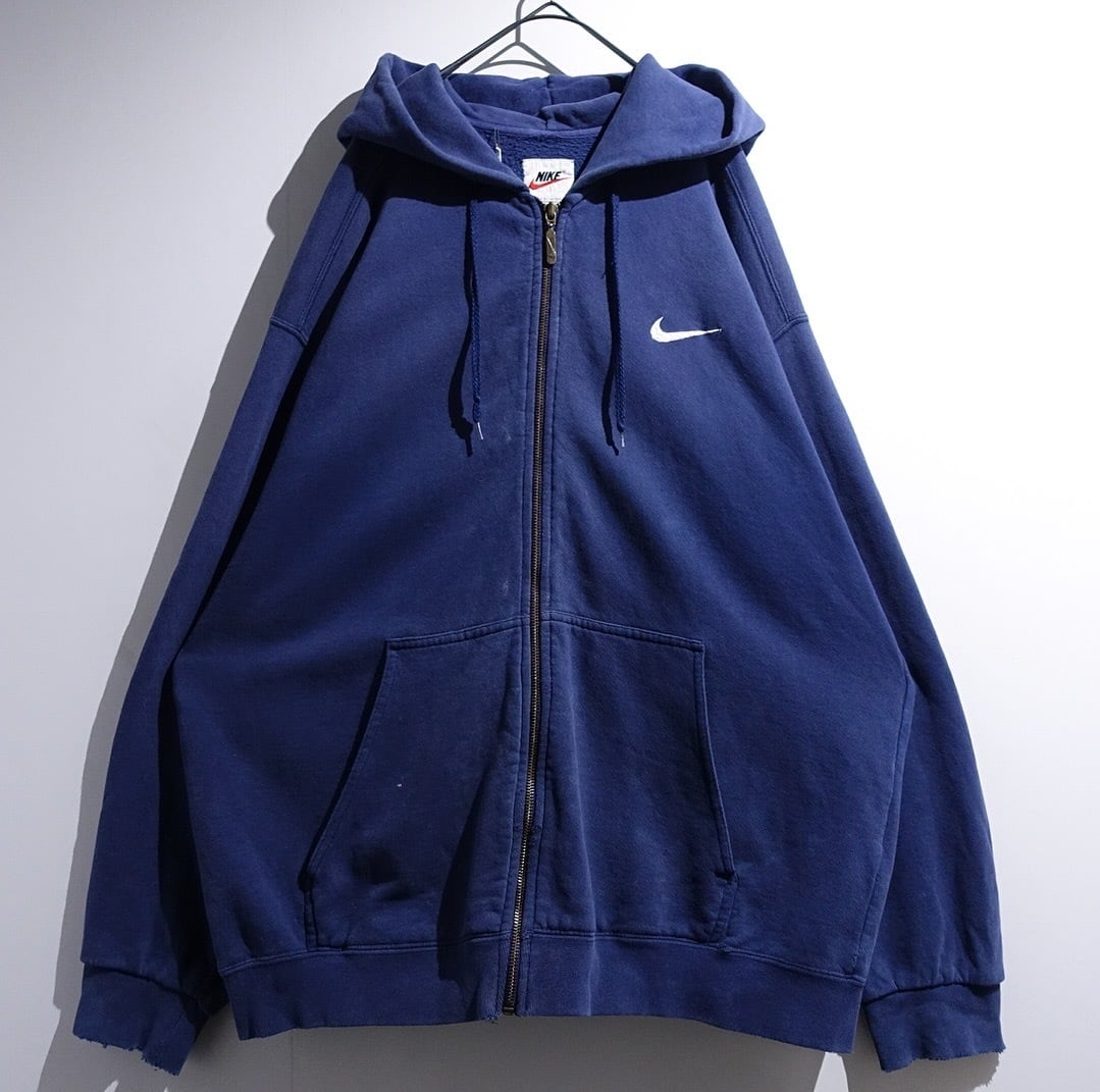 90s "NIKE" Faded Navy Design Sweat Full Zip Parka