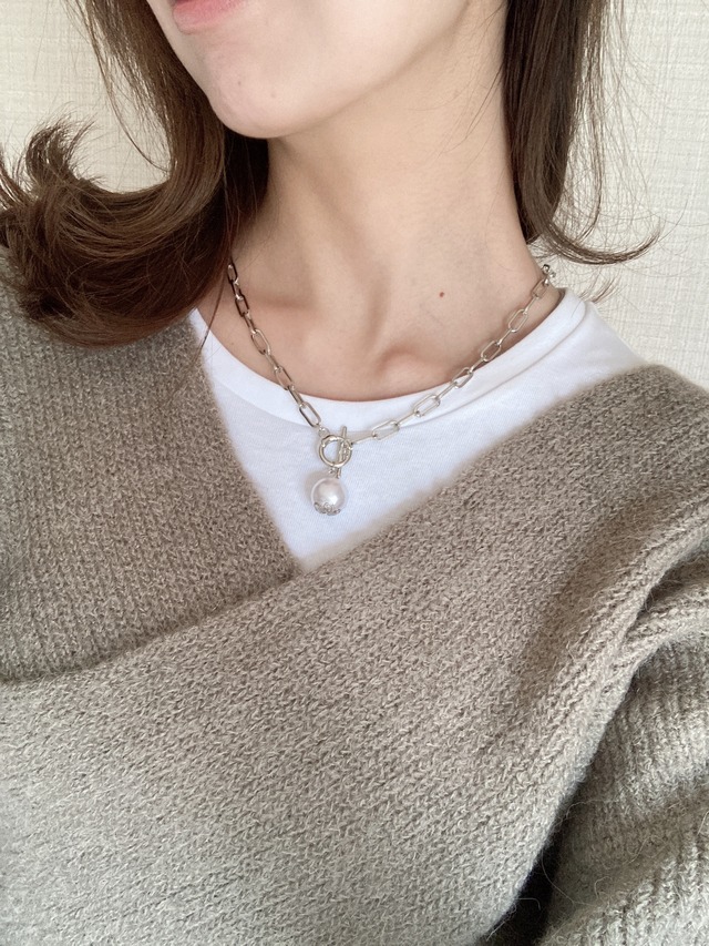 【ネックレス】サージカルステンレスチェーンとパールのネックレス
