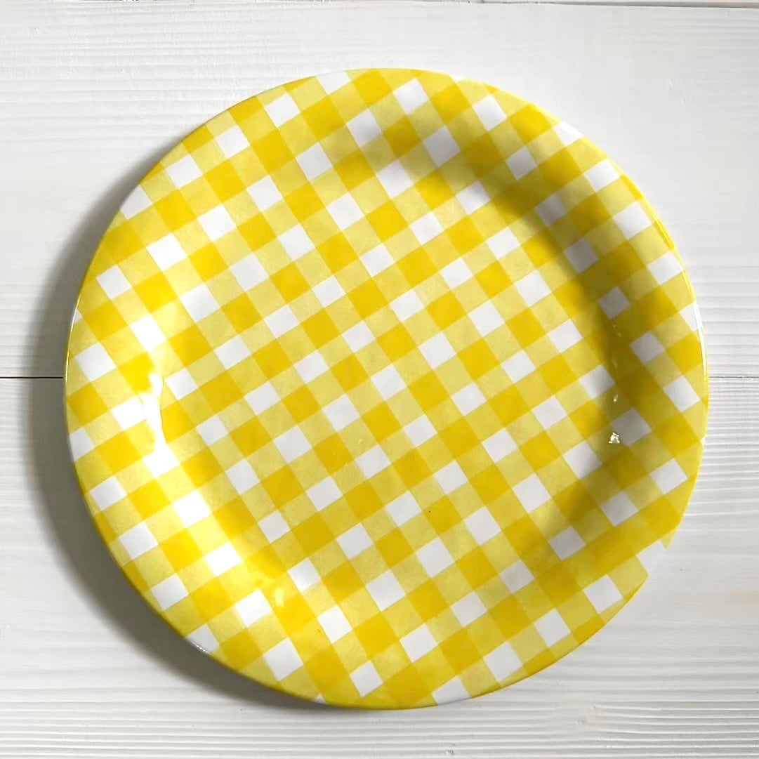 ギンガムチェックイエロー メラミン皿 Lサイズ 直径28cm