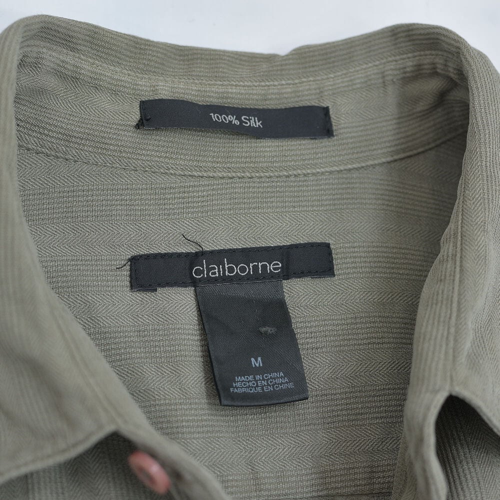 00s〜 クレイボーン ヘリンボーン&シャドーストライプ シルク半袖シャツ 00s～ claiborne クレイボーン ヘリンボーン&シャドーストライプ
