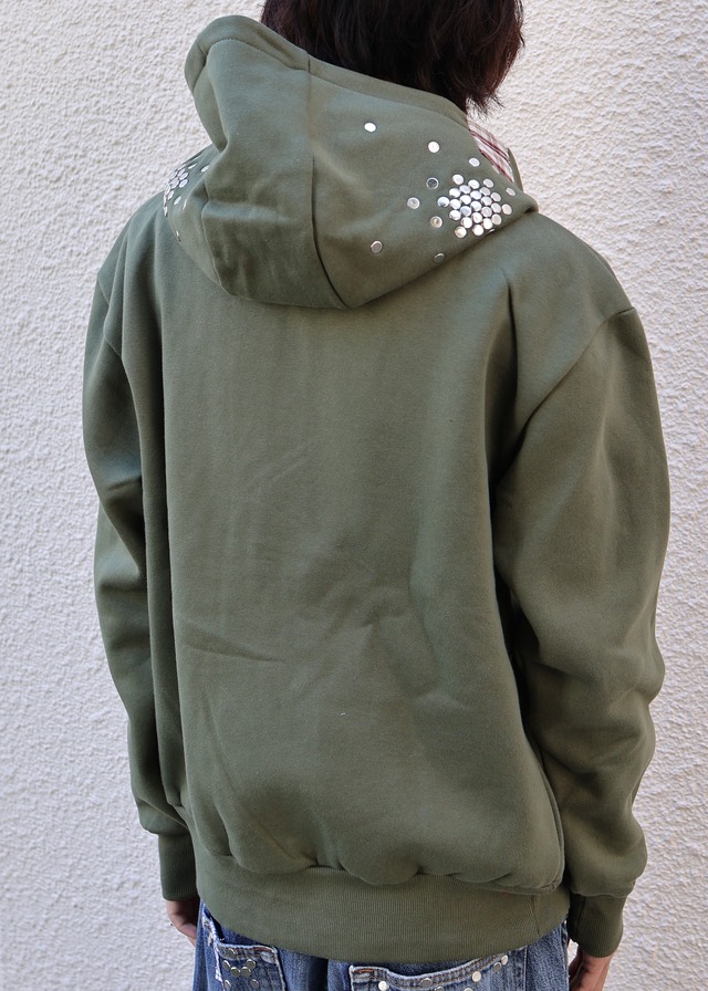 【Hannah Creak/26aw】Studded Hoodie Double Zip khaki