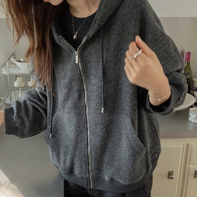 オーバーサイズロゴジップスウェットフーディ 2color [am03666]