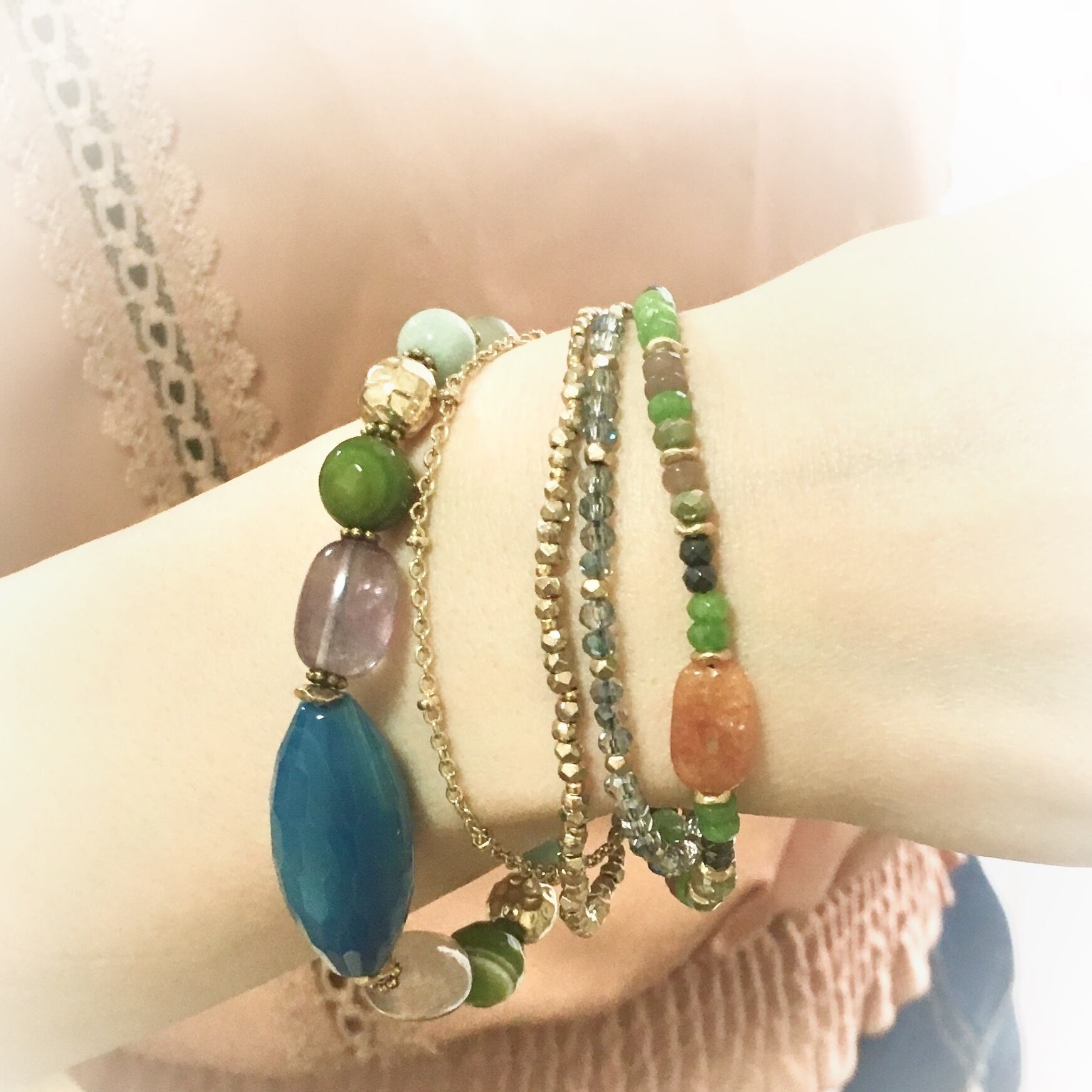 ✴︎チェンマイ✴︎4連ブラウン天然石ブレスレット | elletoile_silver