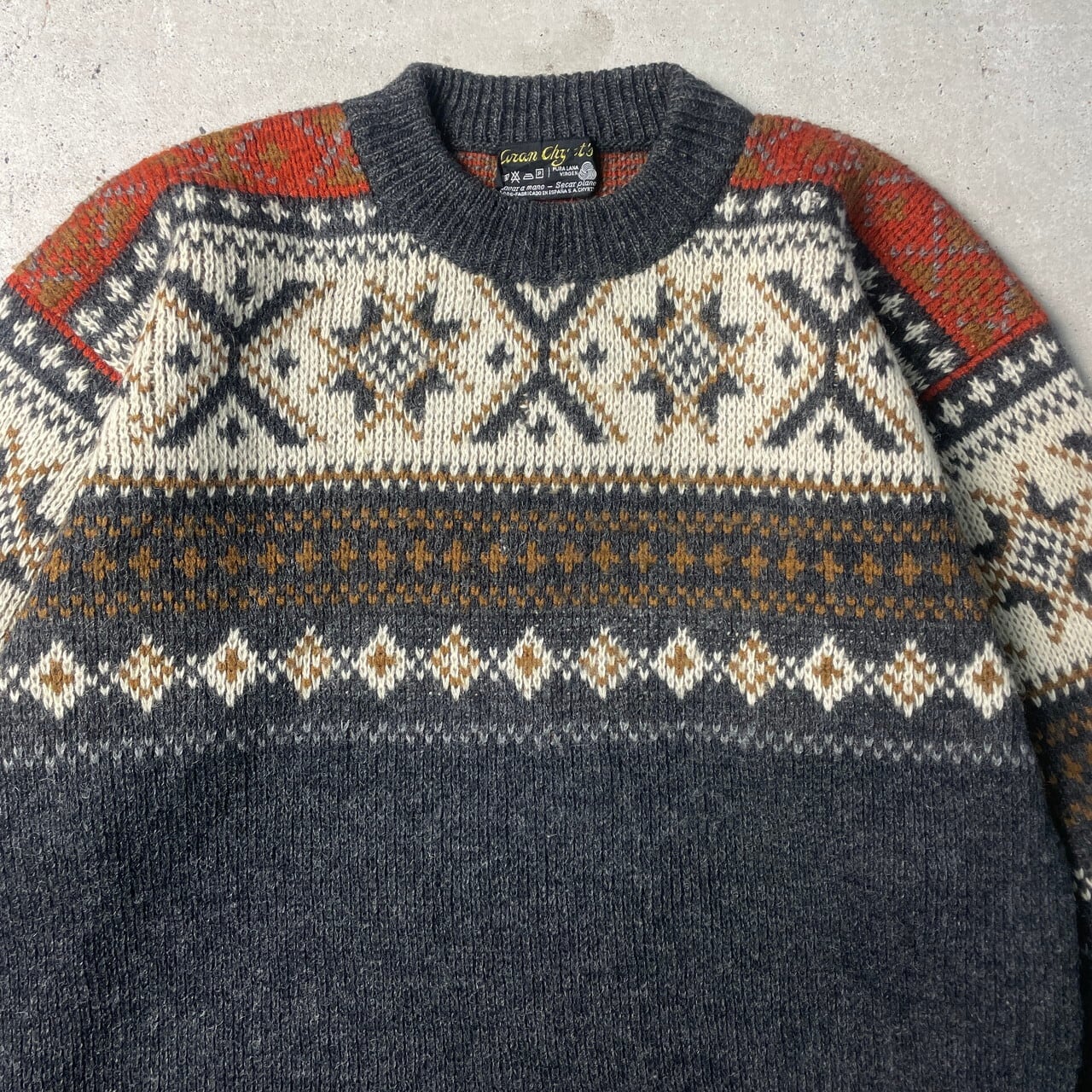 ヴィンテージ スペイン製 ノルディックニットセーター メンズL相当