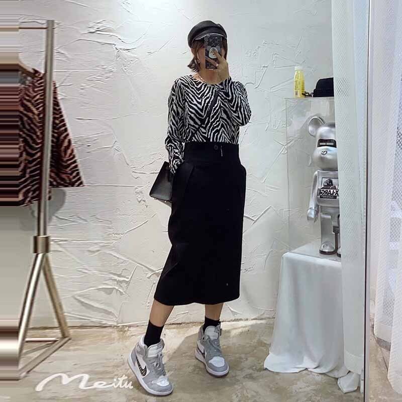 Tシャツ ルーズトップス レオパードプリント柄スカート ロング 大きめサイズ ミックスインファッション31710658226