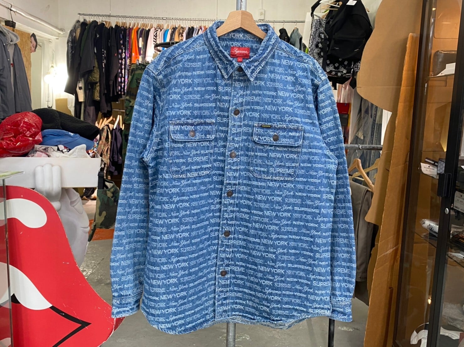 Supreme Jacquard Logos Denim Shirt Large