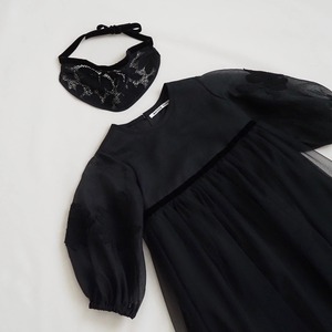 Puff sleeve lace Kids dress & head accessory（Black）110