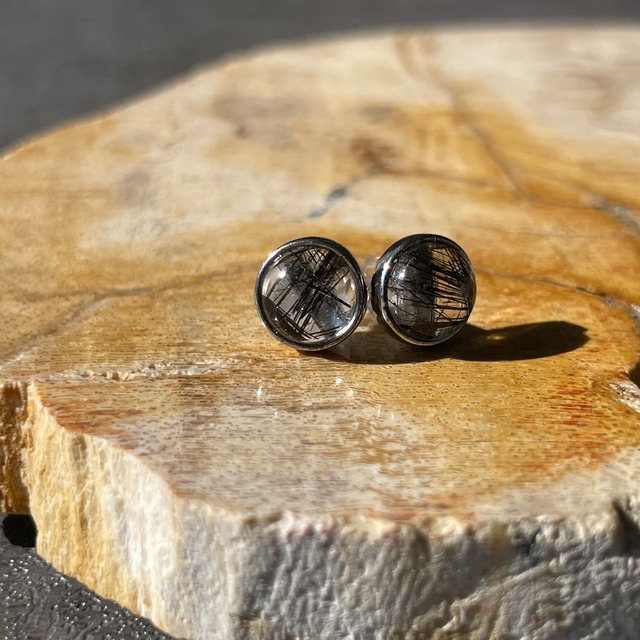 Black Rutilated Quartz ブラックルチルクォーツ|ピアス|天然石　パワーストーン　鉱物　gem stone