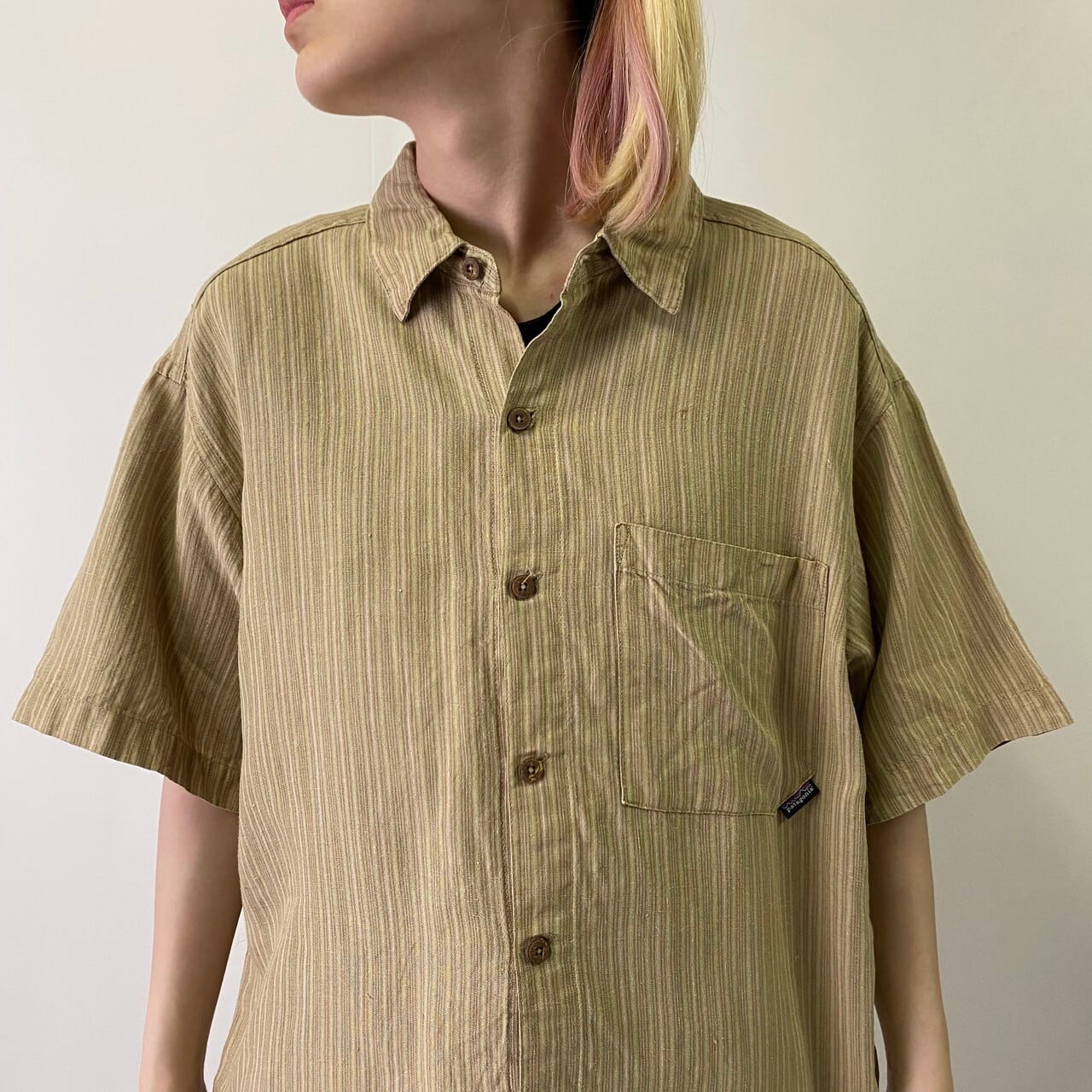 Patagonia パタゴニア ヘンプ 麻 半袖シャツ ストライプシャツ メンズm 古着 ライトブラウン 半袖シャツ Ss27 Cave 古着屋 公式 古着通販サイト